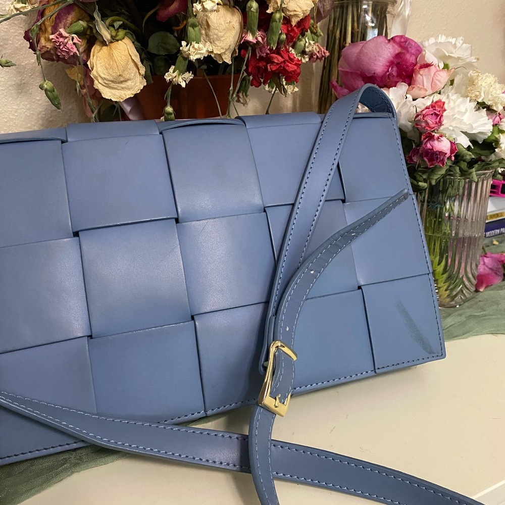 Blue Woven Leather Shoulder Bag
